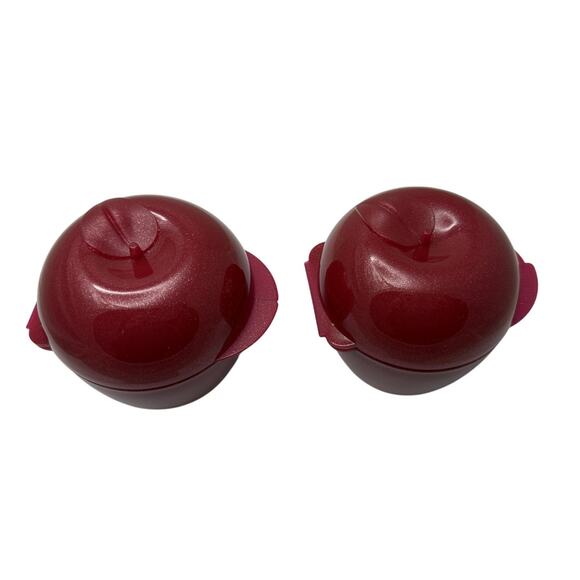 VTG Tupperware Sparkle Red Apple Hinged Fruit Keeper (Set of 2) - Picture 2 of 3